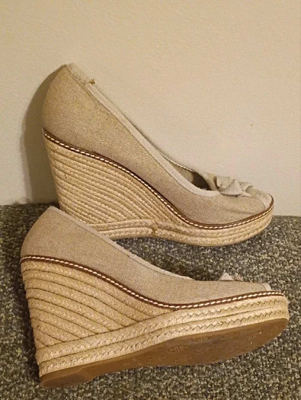 Tory Burch Natural Canvas Bow Espadrille Flats
